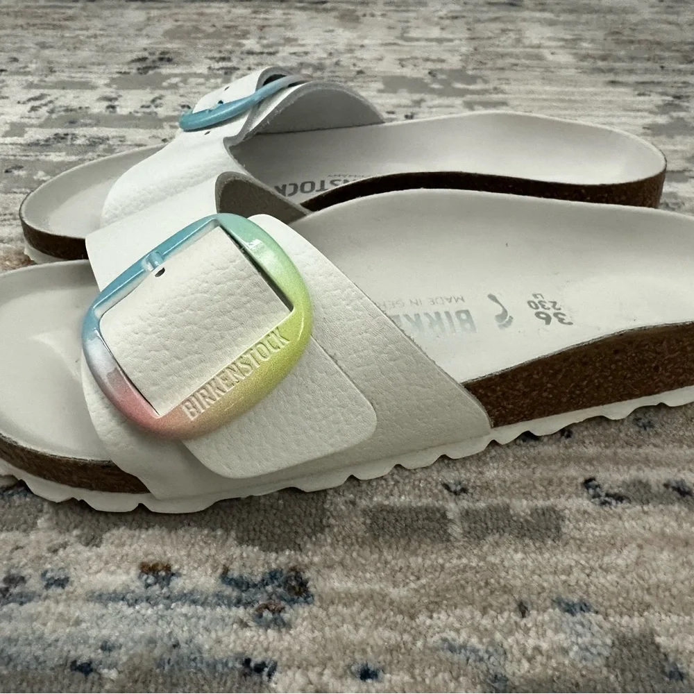 Birkenstock White Leather Madrid Big Buckle with Multicolor Buckle 36 - Picture 8 of 10